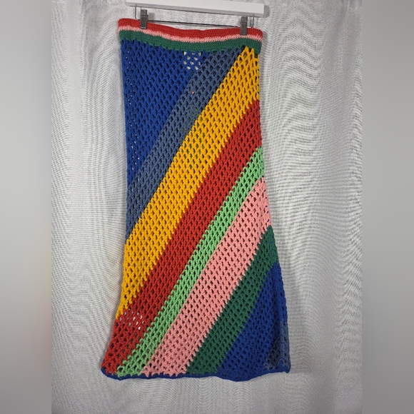 NWT Farm Rio Diagonal Stripes Crochet Midi Skirt Size M Boho Beach Coverup  $215 - Picture 6 of 12